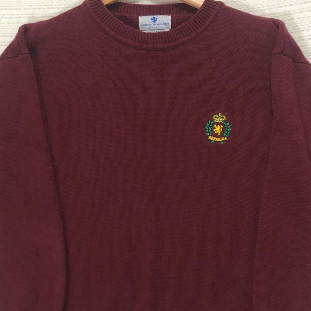 English Sports Shop Bermuda Mens Small Burgundy Cotton Crest Crewneck Sweater